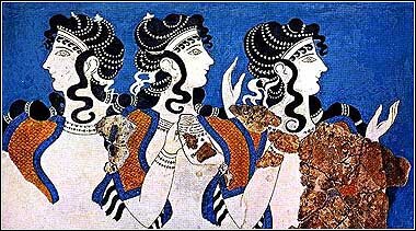 Digitally enhanced image of Minoan fresco of Parisians